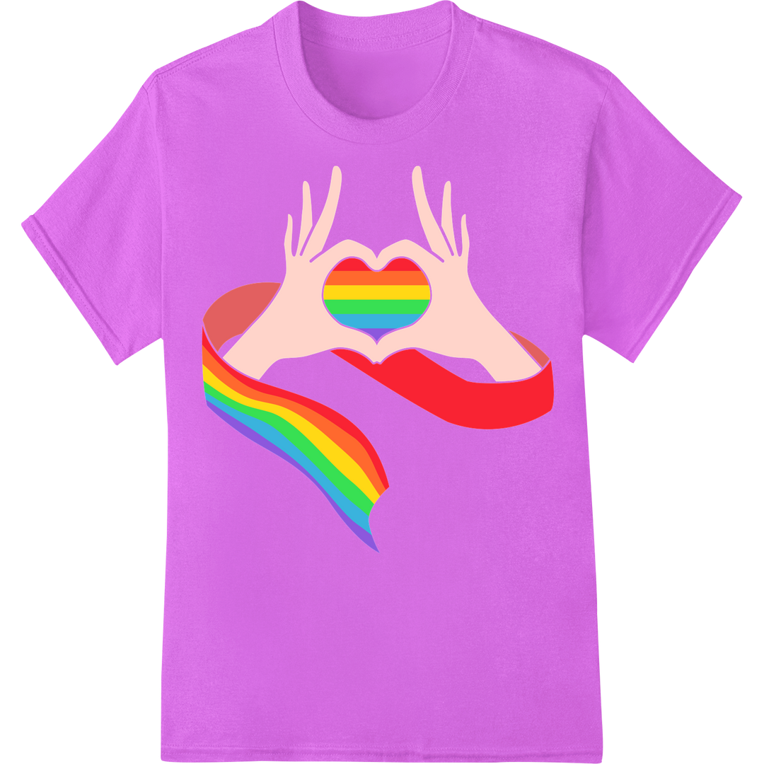 Vibrant LGBT Rainbow Heart Hands DTF Print Heat Transfer on purple shirt - SUPERDTF-DTF Prints-DTF Transfers-Custom DTF Prints