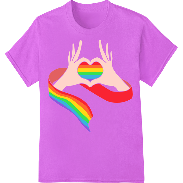 Vibrant LGBT Rainbow Heart Hands DTF Print Heat Transfer on purple shirt - SUPERDTF-DTF Prints-DTF Transfers-Custom DTF Prints