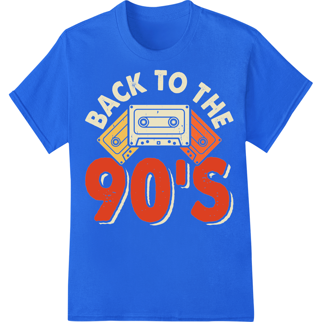 Retro 90's Cassette Mixtape DTF Print Heat Transfer on blue shirt - SUPERDTF-DTF Prints-DTF Transfers-Custom DTF Prints