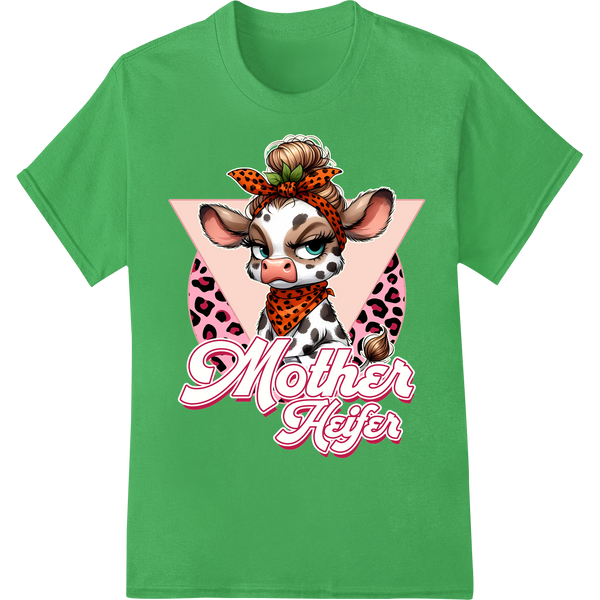 Adorable Mother Heifer DTF Print Heat Transfer | Farm Animal on green shirt - SUPERDTF-DTF Prints-DTF Transfers-Custom DTF Prints