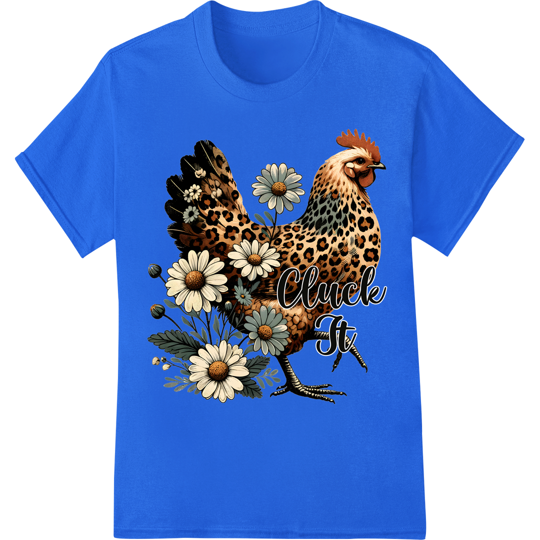 Rustic Rooster Charm: Cluck It DTF Print Heat Transfer on blue shirt - SUPERDTF-DTF Prints-DTF Transfers-Custom DTF Prints