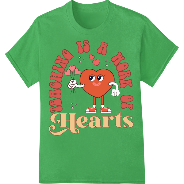 Hearts is a Hoot: Cute Valentine's Day Owl Teacher DTF Print on green shirt - SUPERDTF-DTF Prints-DTF Transfers-Custom DTF Prints