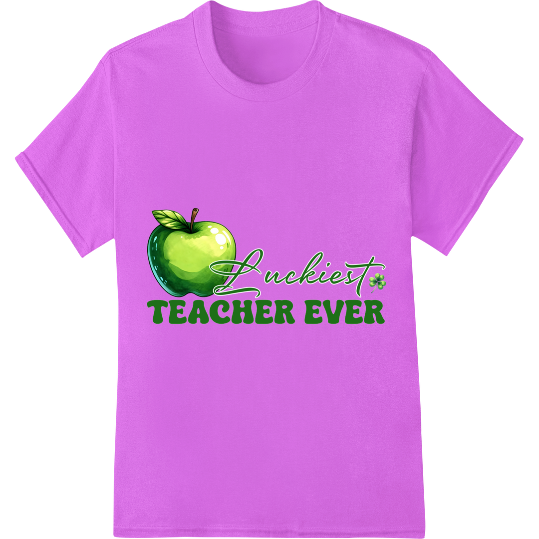 Luckiest Teacher Ever: St. Patrick's Day DTF Print Transfer on purple shirt - SUPERDTF-DTF Prints-DTF Transfers-Custom DTF Prints