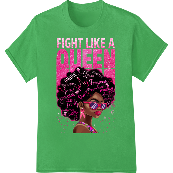 Fight Like a Queen: Fierce Birthday Print Heat Transfer on green shirt - SUPERDTF-DTF Prints-DTF Transfers-Custom DTF Prints