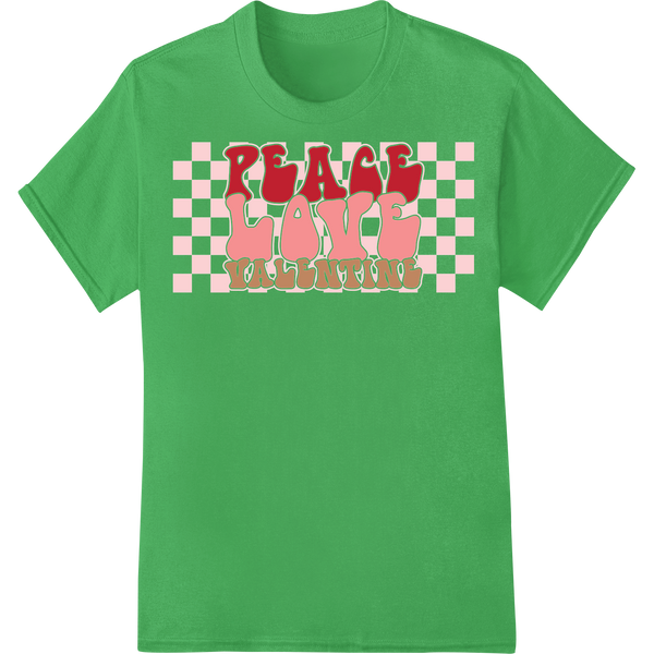 Retro 70s 'Peace Love Valentine' DTF Print Heat Transfer on green shirt - SUPERDTF-DTF Prints-DTF Transfers-Custom DTF Prints