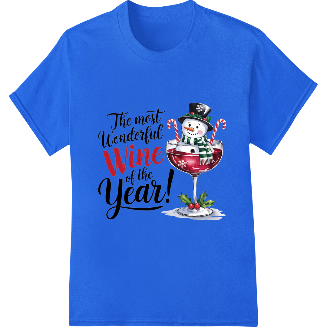 The Most Wonderful Wine: Festive Snowman Christmas DTF Print on blue shirt - SUPERDTF-DTF Prints-DTF Transfers-Custom DTF Prints