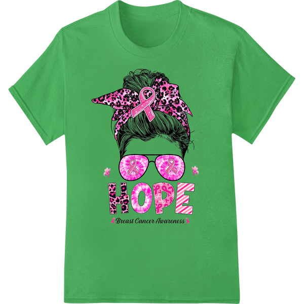 Hope Shines: Breast Cancer Awareness Ribbon Sunglasses on green shirt - SUPERDTF-DTF Prints-DTF Transfers-Custom DTF Prints