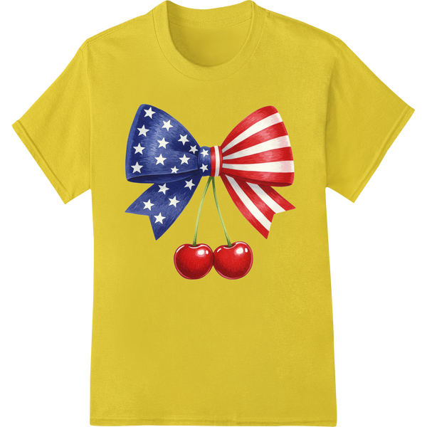 Patriotic Stars & Stripes Bow Tie Heat Transfer Print on yellow shirt - SUPERDTF-DTF Prints-DTF Transfers-Custom DTF Prints