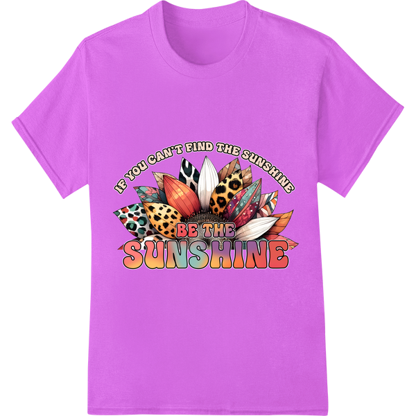 Vibrant Feather 'BE THE SUNSHINE' Inspirational DTF Print on purple shirt - SUPERDTF-DTF Prints-DTF Transfers-Custom DTF Prints