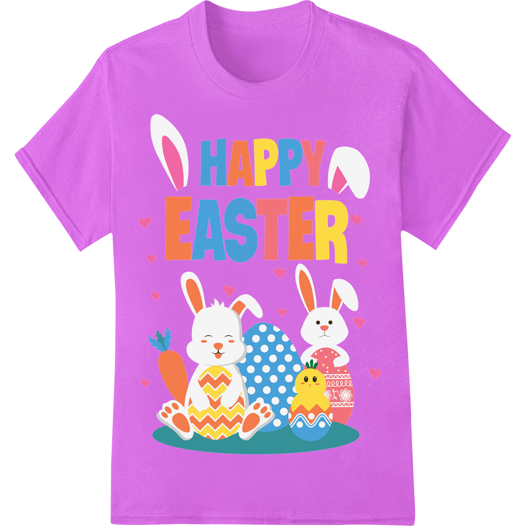 Adorable 'Happy Easter' DTF Print Heat Transfer | Super DTF on purple shirt - SUPERDTF-DTF Prints-DTF Transfers-Custom DTF Prints