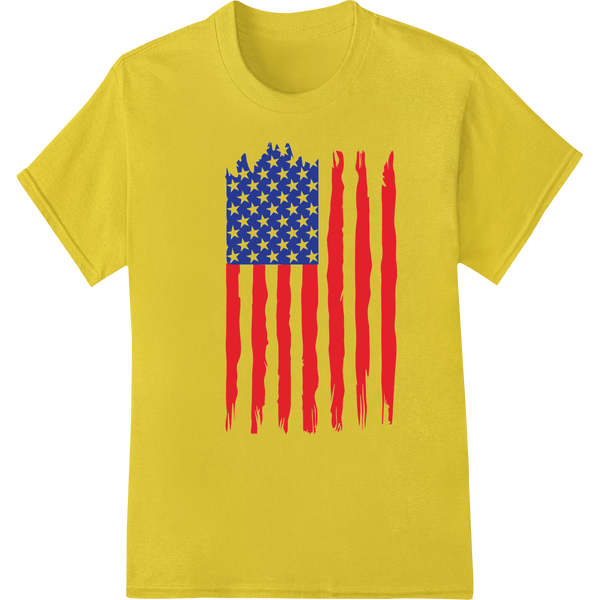 Vintage Distressed American Flag Patriotic DTF Print on yellow shirt - SUPERDTF-DTF Prints-DTF Transfers-Custom DTF Prints