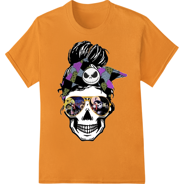 Cosmic Skull DTF Print: Edgy Style Meets Vibrant Colors on orange shirt - SUPERDTF-DTF Prints-DTF Transfers-Custom DTF Prints