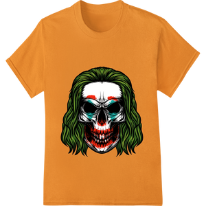 Expert custom merchandise craftsmanship on Terrifying Green-Haired Skull Horror DTF Print Heat Transfer