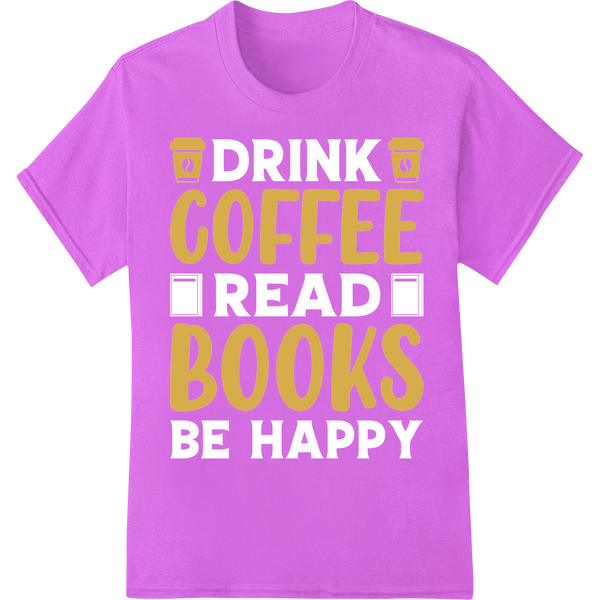 Retro 'COFFEE BOOKS' DTF Print Heat Transfer | Vintage Style on purple shirt - SUPERDTF-DTF Prints-DTF Transfers-Custom DTF Prints