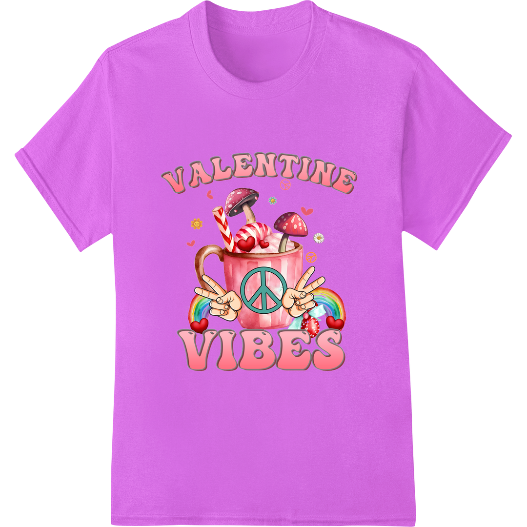 Groovy Mushroom Love: Hippie Valentine's Day DTF Print on purple shirt - SUPERDTF-DTF Prints-DTF Transfers-Custom DTF Prints