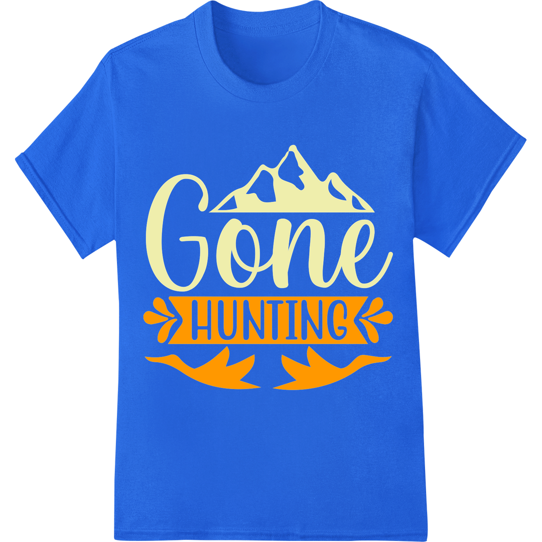 Gone Hunting: Rugged DTF Print for Outdoor Adventure Gear on blue shirt - SUPERDTF-DTF Prints-DTF Transfers-Custom DTF Prints