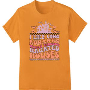 Vibrant DTF printing technology print on Spooky Romance: Halloween Haunted House Walk DTF Print