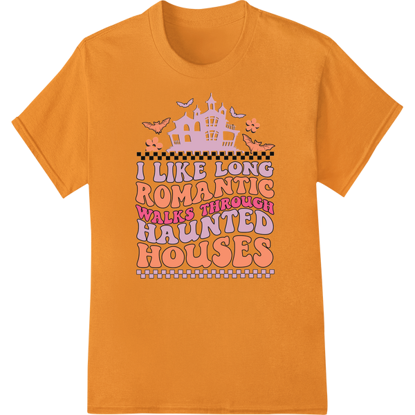 Vibrant DTF printing technology print on Spooky Romance: Halloween Haunted House Walk DTF Print