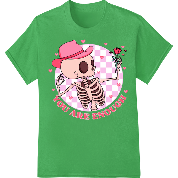 Quirky Skeleton Valentine's Day DTF Print Heat Transfer on green shirt - SUPERDTF-DTF Prints-DTF Transfers-Custom DTF Prints