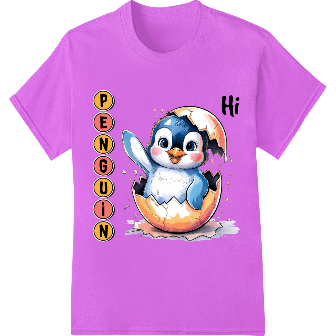 Adorable Sarcastic Penguin Says Hi - Funny Animal DTF Print on purple shirt - SUPERDTF-DTF Prints-DTF Transfers-Custom DTF Prints