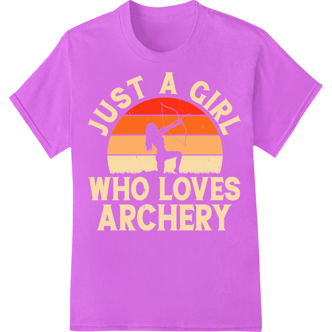 Archery Girl DTF Print Heat Transfer | Sunset Archer Design on purple shirt - SUPERDTF-DTF Prints-DTF Transfers-Custom DTF Prints