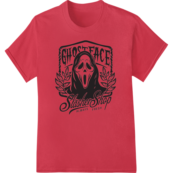 Ghostface Slasher Shop: Always Fresh Halloween Horror on red shirt - SUPERDTF-DTF Prints-DTF Transfers-Custom DTF Prints