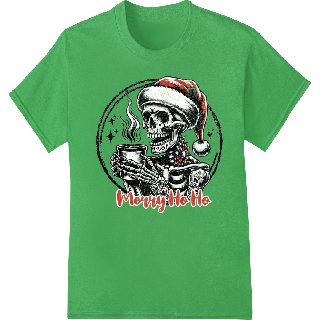 Edgy Skeleton Santa DTF Print | Unique Gothic Xmas Design on green shirt - SUPERDTF-DTF Prints-DTF Transfers-Custom DTF Prints