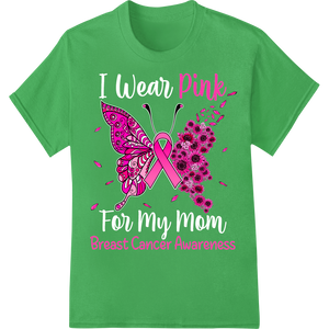 Pink Butterfly Ribbon for Breast Cancer Awareness on green shirt - SUPERDTF-DTF Prints-DTF Transfers-Custom DTF Prints