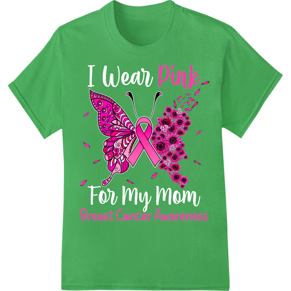 Pink Butterfly Ribbon for Breast Cancer Awareness on green shirt - SUPERDTF-DTF Prints-DTF Transfers-Custom DTF Prints