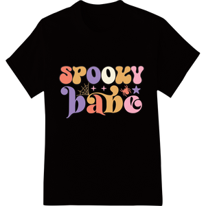 Colorful Retro 'Spooky Babe' DTF Heat Transfer for Halloween showcasing advanced DTF printing service technology