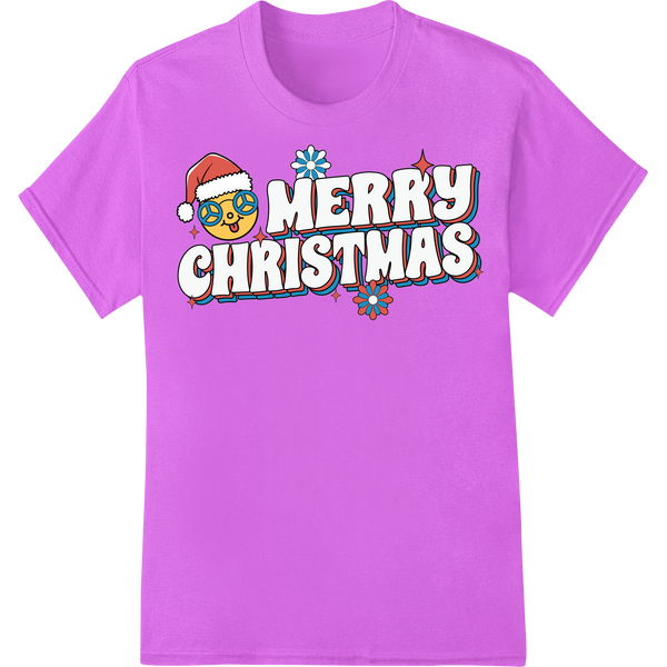 Groovy Retro 'Merry Christmas' DTF Print Heat Transfer on purple shirt - SUPERDTF-DTF Prints-DTF Transfers-Custom DTF Prints