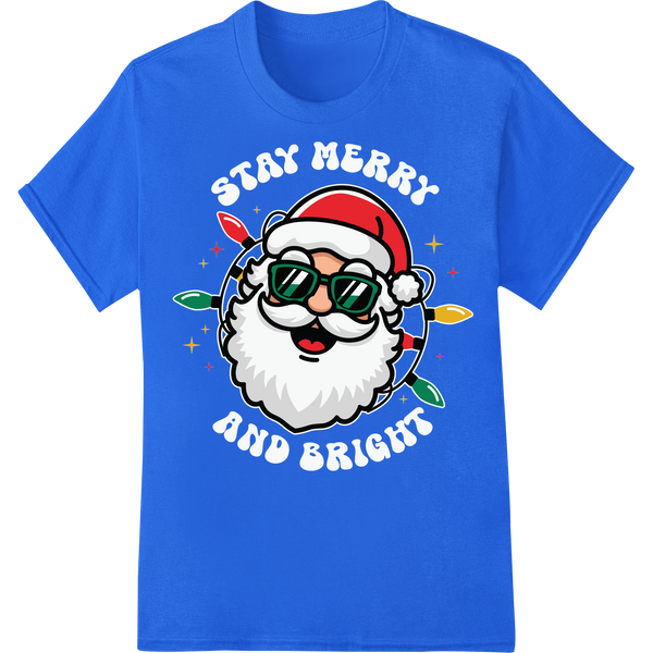 Hilarious Santa Claus Sunglasses Cartoon Christmas DTF Print on blue shirt - SUPERDTF-DTF Prints-DTF Transfers-Custom DTF Prints