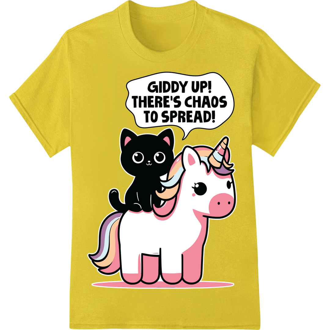 Hilarious Cat Unicorn DTF Print: Spread Chaos in Style! on yellow shirt - SUPERDTF-DTF Prints-DTF Transfers-Custom DTF Prints