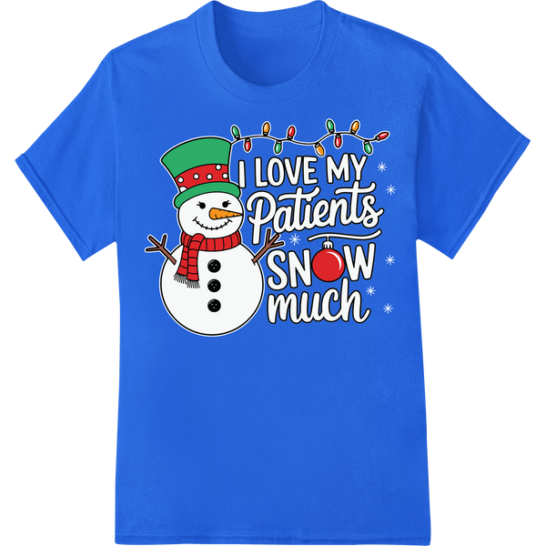 Retro Nurse Snowman: 'I Love My Patients Snow Much' on blue shirt - SUPERDTF-DTF Prints-DTF Transfers-Custom DTF Prints