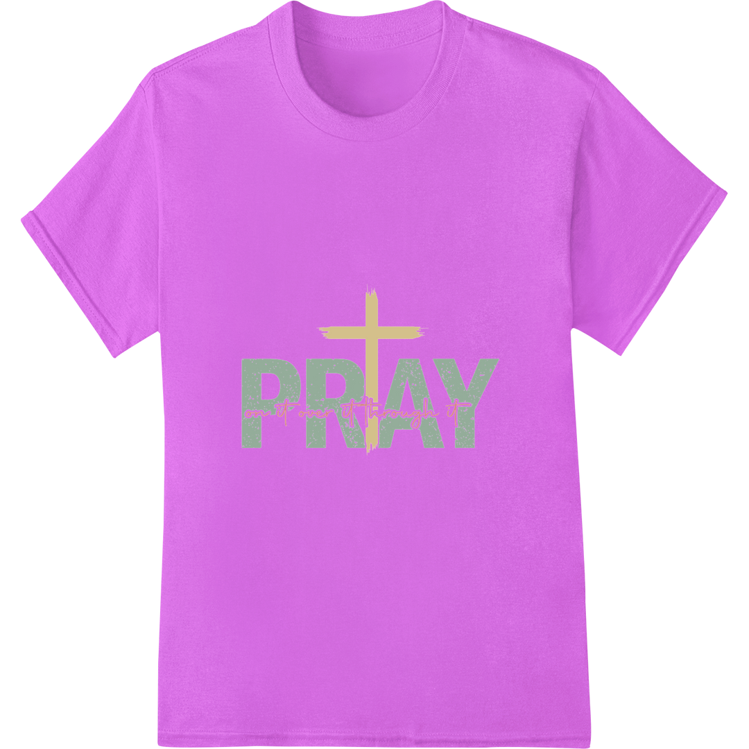 Vintage 'PRAY' Easter Faith DTF Print Heat Transfer Design on purple shirt - SUPERDTF-DTF Prints-DTF Transfers-Custom DTF Prints