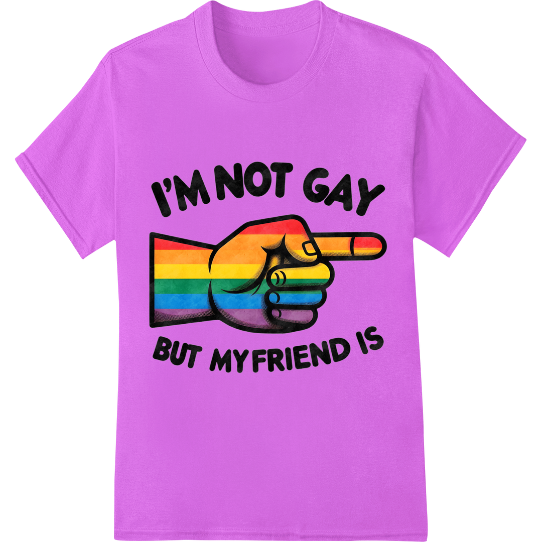 Bold LGBT Ally DTF Print: "I'M NOT GAY BUT MY FRIEND IS" on purple shirt - SUPERDTF-DTF Prints-DTF Transfers-Custom DTF Prints