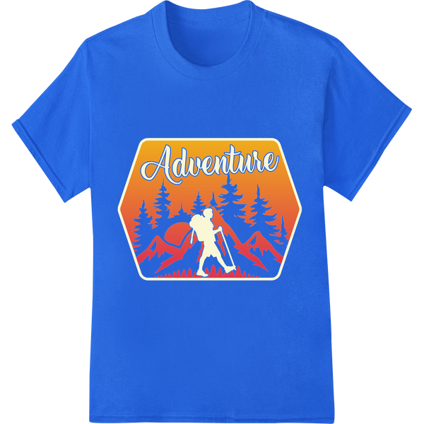 Majestic Mountain Adventure: Stunning DTF Print Transfer on blue shirt - SUPERDTF-DTF Prints-DTF Transfers-Custom DTF Prints