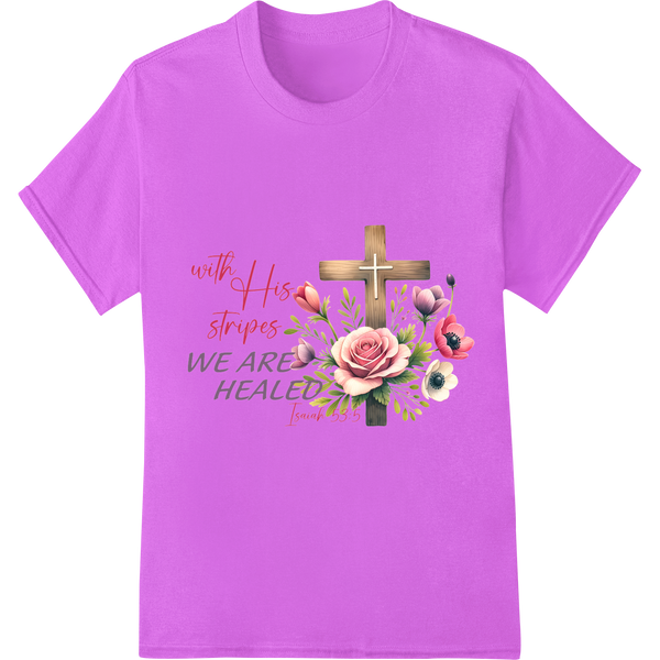 Floral Cross DTF Print: Faith, Hope, and Healing on purple shirt - SUPERDTF-DTF Prints-DTF Transfers-Custom DTF Prints