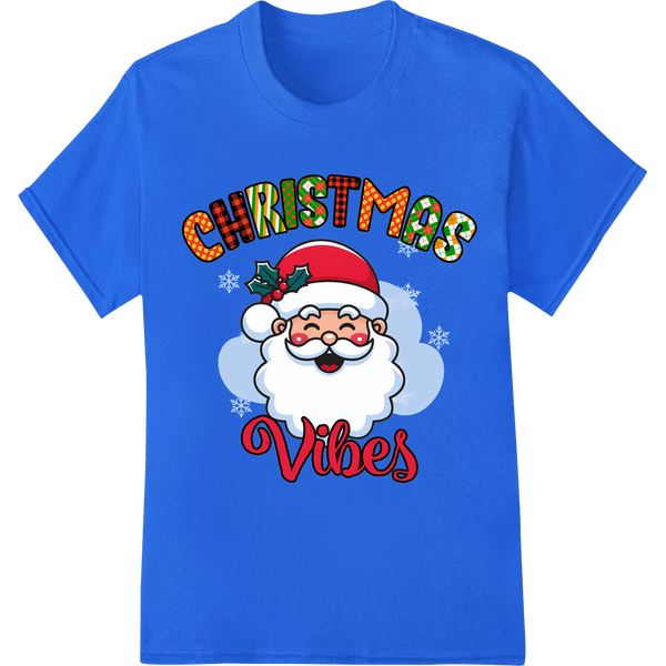 Jolly Santa's Naughty Christmas Vibes | Funny Xmas DTF Print on blue shirt - SUPERDTF-DTF Prints-DTF Transfers-Custom DTF Prints