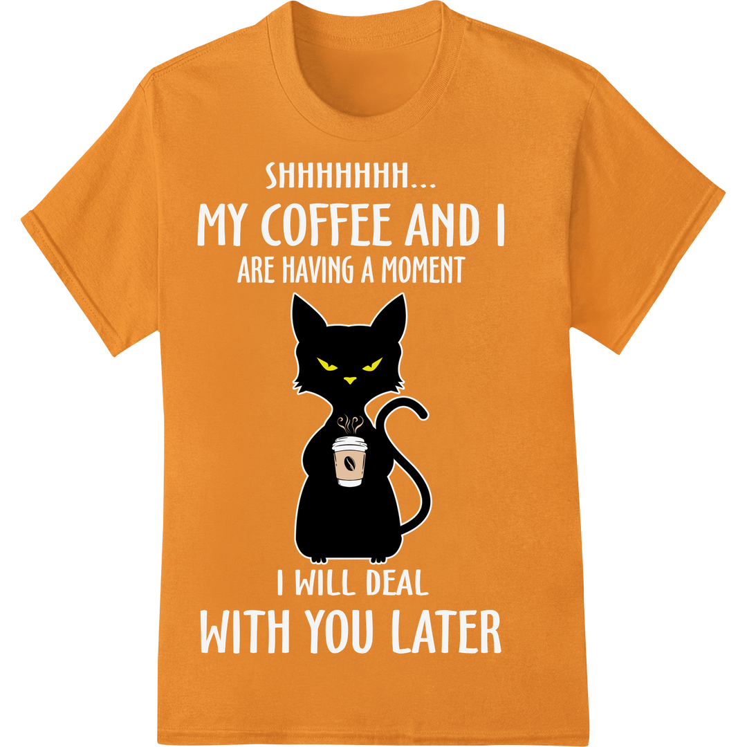 Retro Black Cat Coffee Halloween DTF Print Heat Transfer on orange shirt - SUPERDTF-DTF Prints-DTF Transfers-Custom DTF Prints