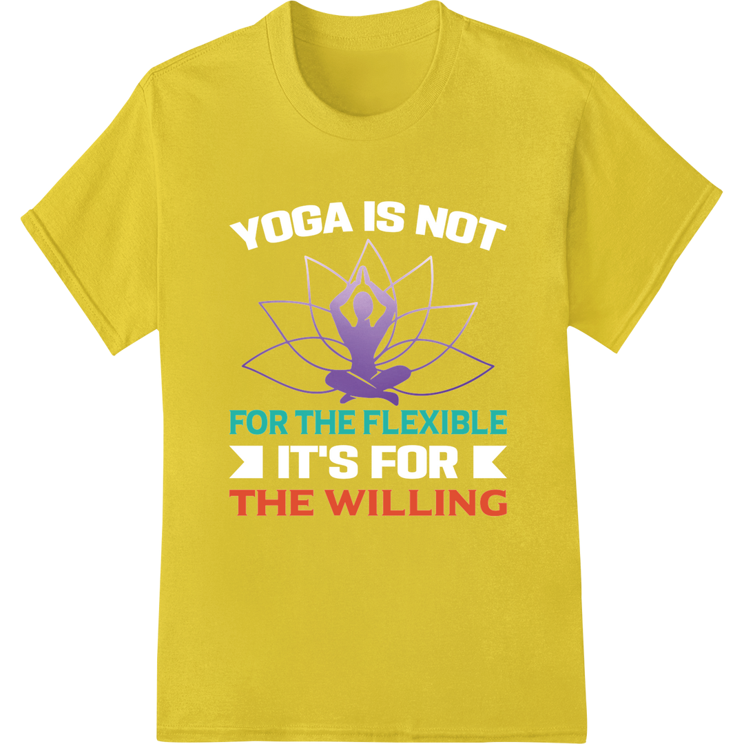 Embrace Flexibility: Stunning Lotus Yoga DTF Print Transfer on yellow shirt - SUPERDTF-DTF Prints-DTF Transfers-Custom DTF Prints