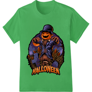 Innovative customized apparel design on Sinister Scarecrow: Haunting Halloween DTF Print Design