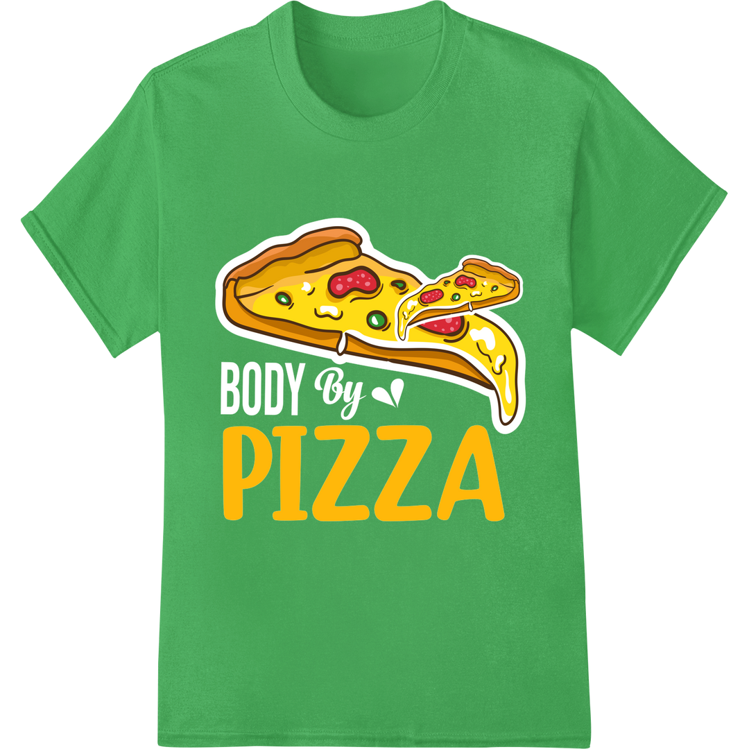 Mouthwatering Pizza DTF Print Heat Transfer | Cheesy Delight on green shirt - SUPERDTF-DTF Prints-DTF Transfers-Custom DTF Prints