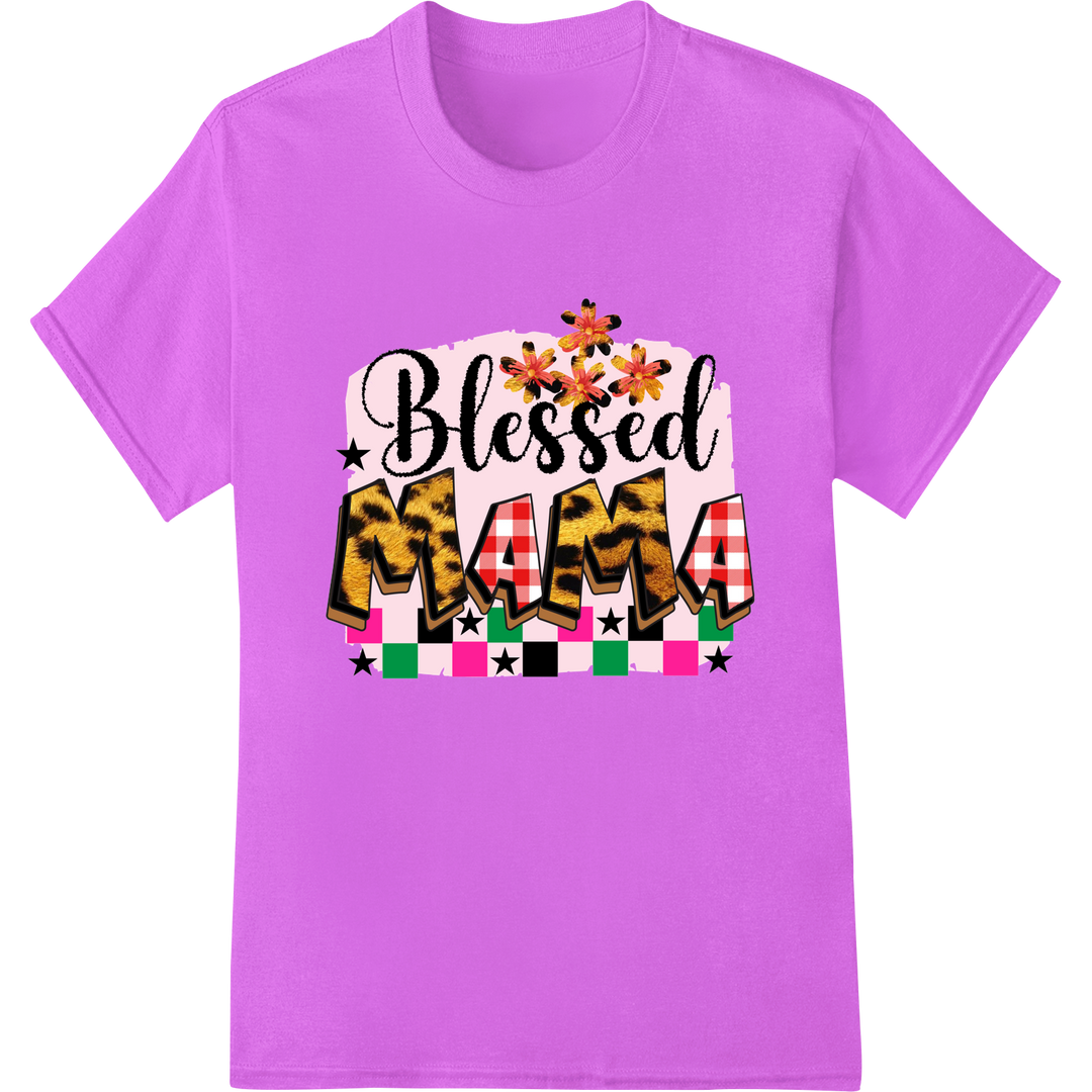 Blessed MAMA Cat Mom Heat Transfer - Purrfect Mother's Day on purple shirt - SUPERDTF-DTF Prints-DTF Transfers-Custom DTF Prints