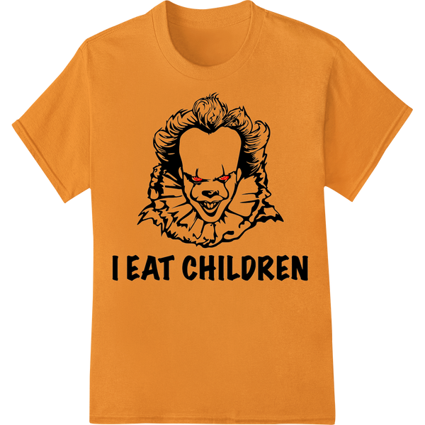 Creepy "I Eat Children" Evil Clown | DTF Print Heat Transfer on orange shirt - SUPERDTF-DTF Prints-DTF Transfers-Custom DTF Prints