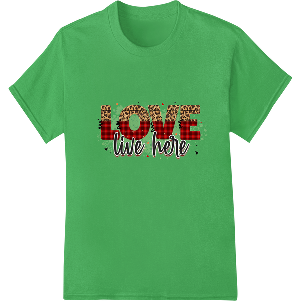 Leopard Print Love: Bold V-Day Style From Super DTF on green shirt - SUPERDTF-DTF Prints-DTF Transfers-Custom DTF Prints