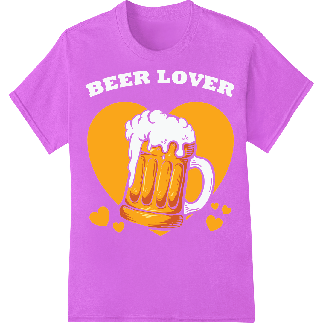 Raise a Toast to Love: Charming Beer Heart DTF Print on purple shirt - SUPERDTF-DTF Prints-DTF Transfers-Custom DTF Prints