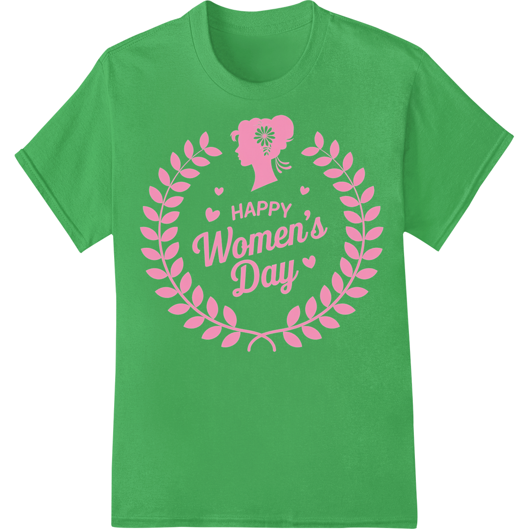 Empower Women: Bold Pink Floral Silhouette | Women's Day on green shirt - SUPERDTF-DTF Prints-DTF Transfers-Custom DTF Prints