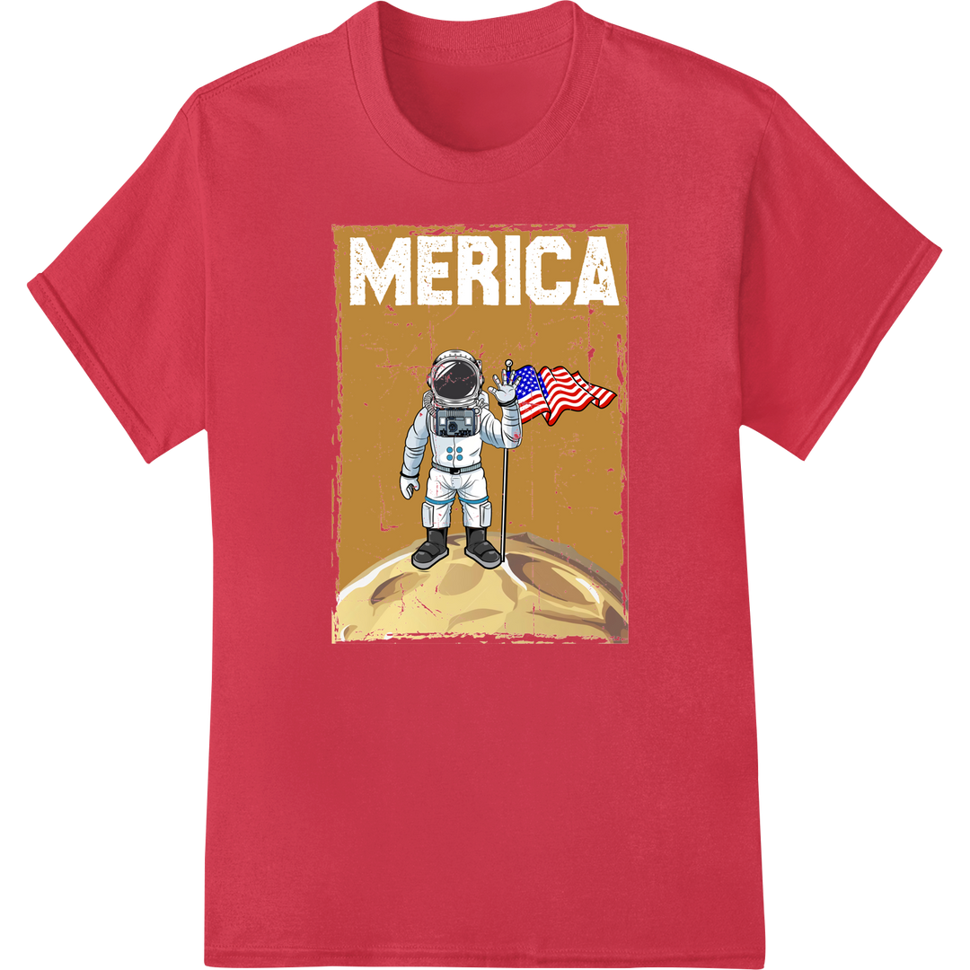 Patriotic Astronaut 'MERICA DTF Print Heat Transfer on red shirt - SUPERDTF-DTF Prints-DTF Transfers-Custom DTF Prints