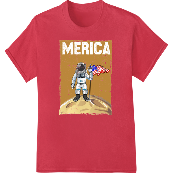 Patriotic Astronaut 'MERICA DTF Print Heat Transfer on red shirt - SUPERDTF-DTF Prints-DTF Transfers-Custom DTF Prints